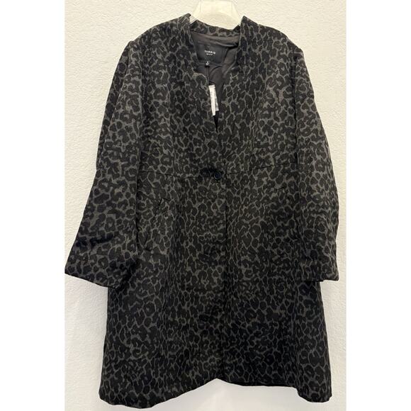 NWT Torrid Black and Grey Leopard Print Long Coat Women’s Plus 3X - Picture 1 of 5